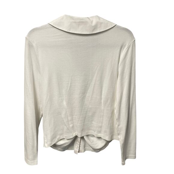 Anthropologie Maeve Ruched V Neck Button Up Collared Shirt White Womens Size XL - Picture 5 of 6